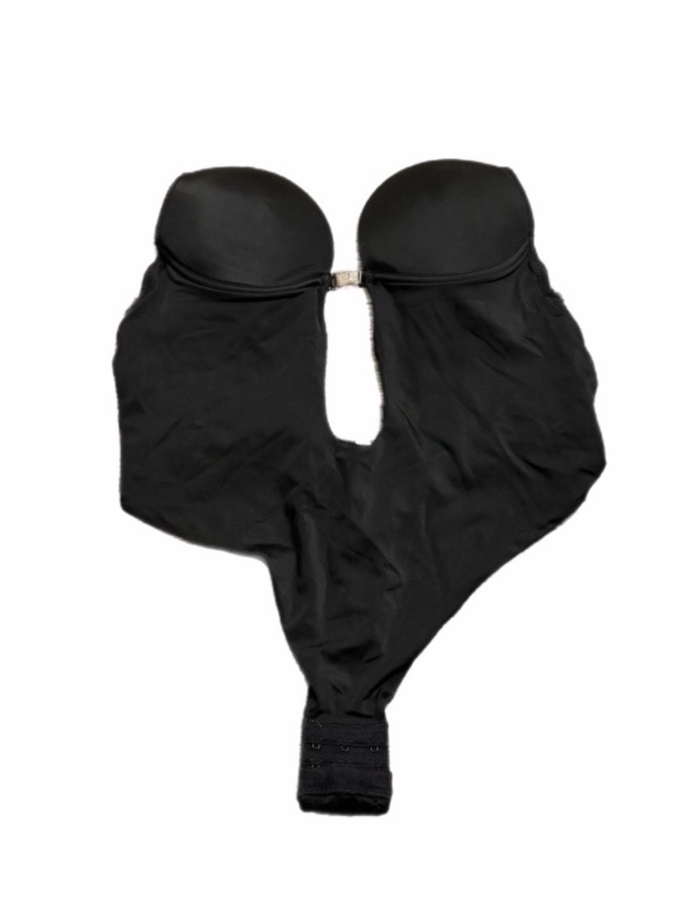 90s European Vintage Strapless Corset Push-Up Plunge Bodysuit (Black) Size:S